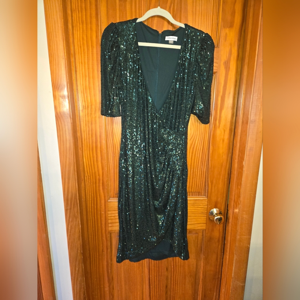 Calvin Klein Teal Sequin Midi Dress
